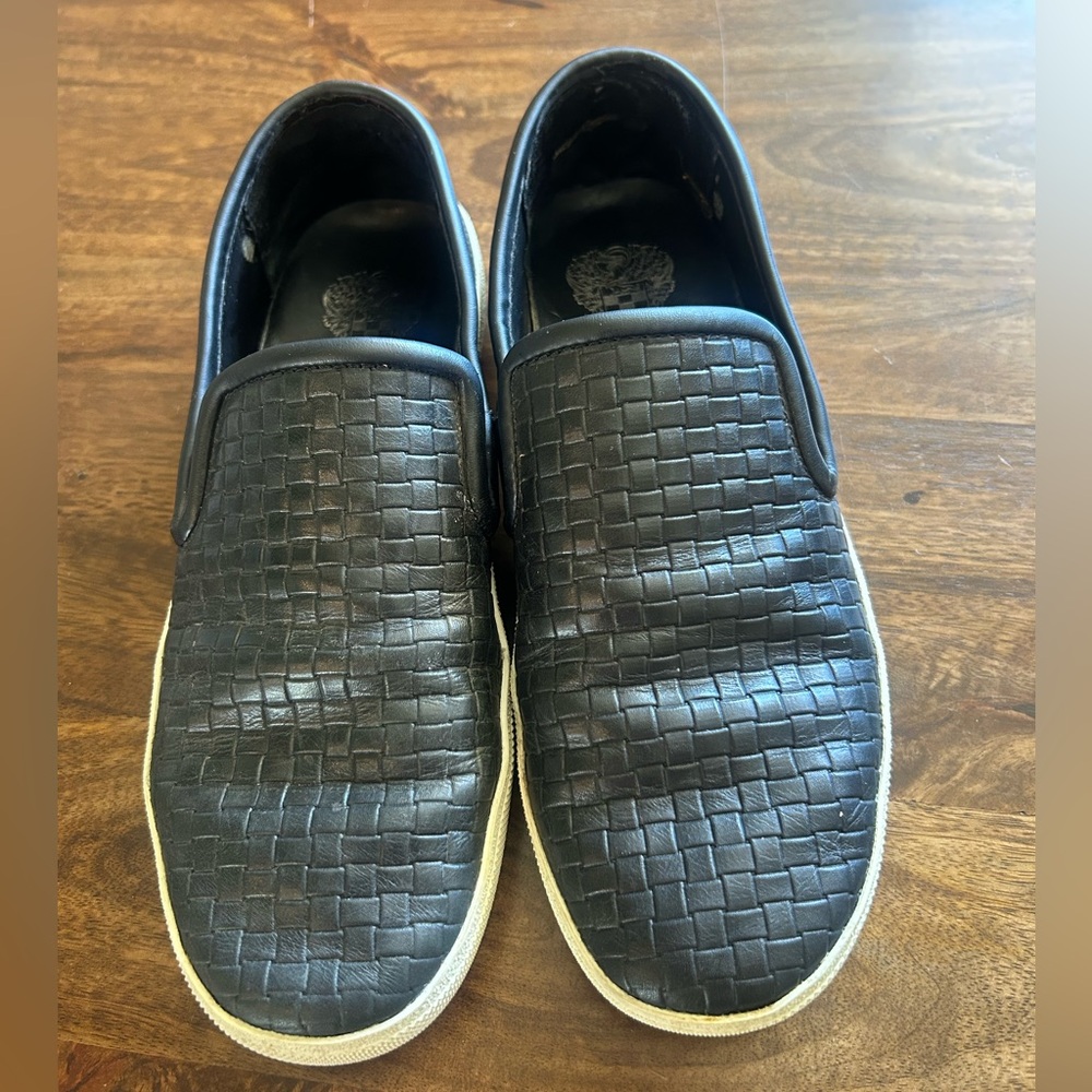 Vince Camuto Black Woven Leather Slip On Loafers 8.5